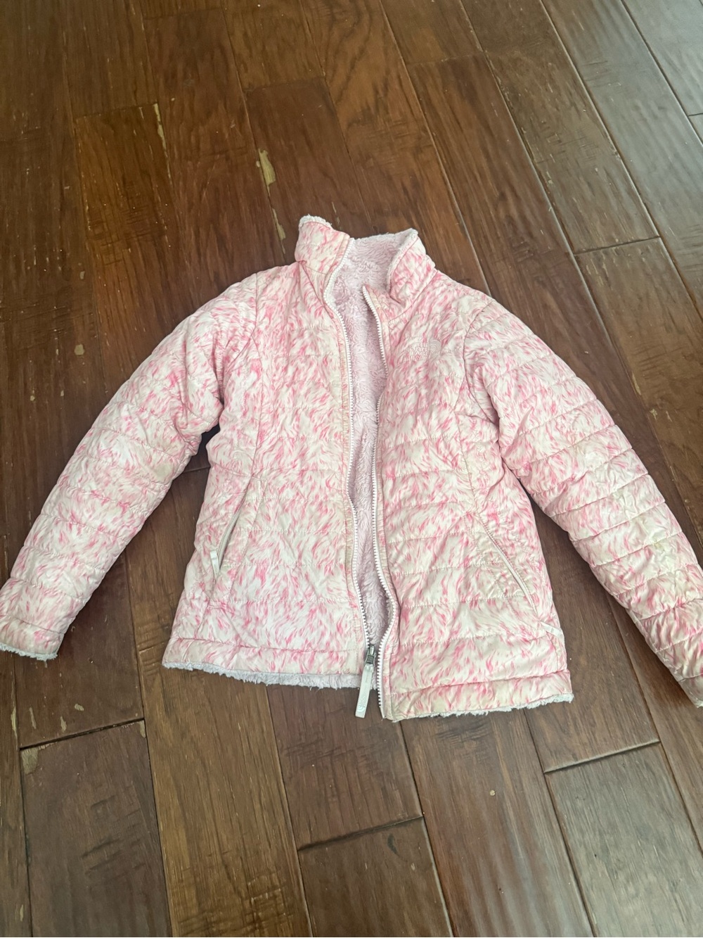 Girls Pink Quilted north face reversible Jacket